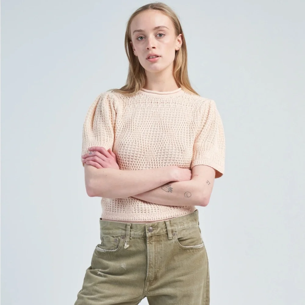 Ulla Johnson Capri Top Crème Knit Cotton Short-Sleeve Top Size Large Puff Sleeve
